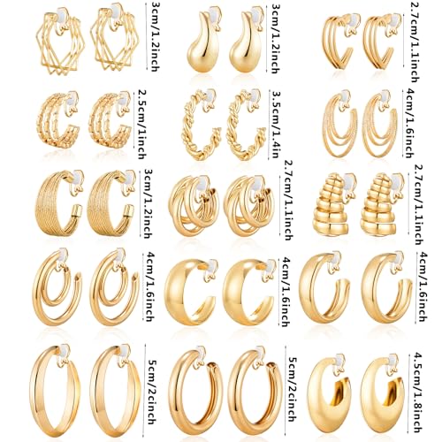 Image of 15 Pairs Multi-style Clip-on Earrings for Women, Hypoallergenic,Ligthweight,Come with Rubber Pads.Non-pierce