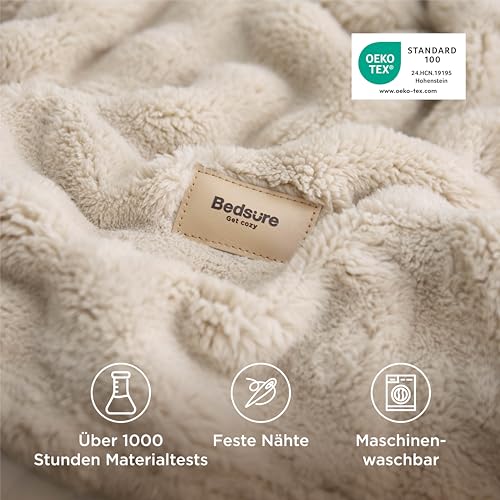 BEDSURE Kuscheldecke Flauschig Bubble Decke - Beige, 220x240 cm – Ansicht 5