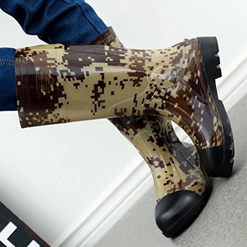 Image of Man Knee High Rubber Rainboots Camo Waterproof Rubber Boots for Garden Man Rain Footwear Size