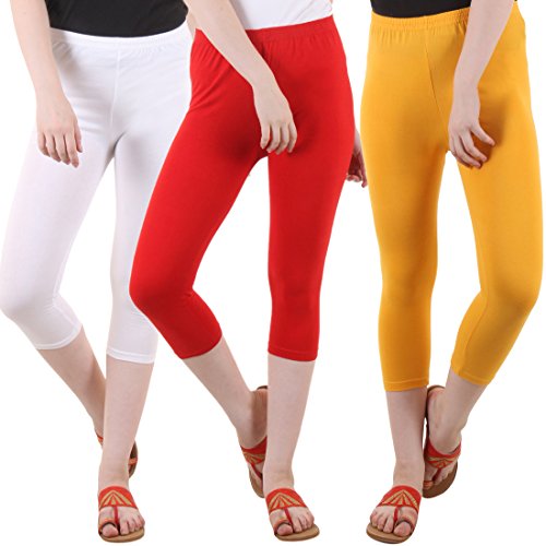 Image of DIAZ Women's Super Combed Cotton Elastane Stretch Slim Fit Printed Capri -Pack of 3