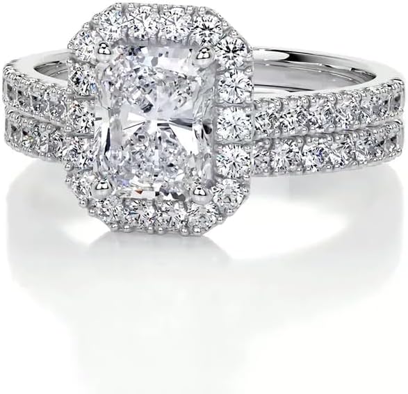 Molioaki 3 Carat (ctw) Radiant Bridal Set Moissanite Engagement Rings for women Platinum Plated Silver Ring Moissanite Rings