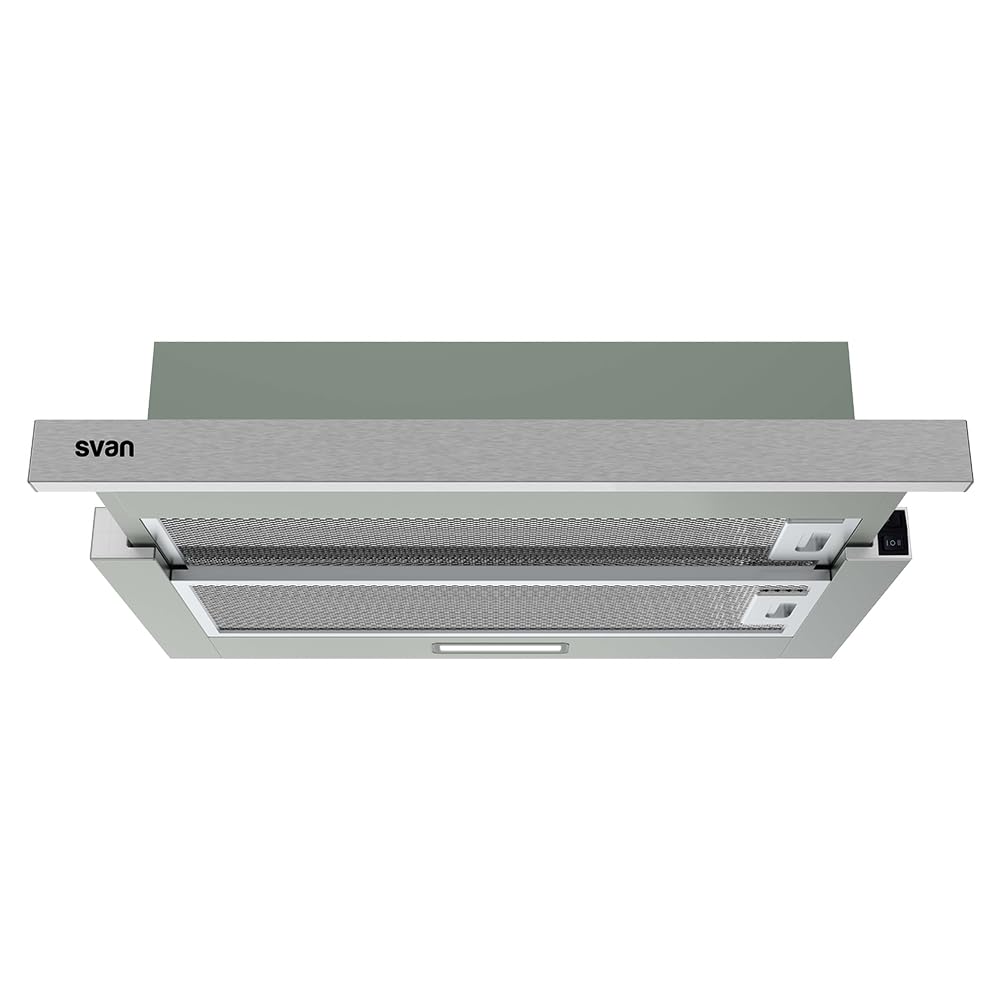 Svan Campana Extractora Telescópica 60cm Inox SCPE601CX. Potencia 116,5m3/h, Tiro Doble, 2 Velocidades, Control Manual, Filtro apto para Lavavajillas.