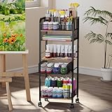 5-Tier Metal Rolling Utility Cart with Drawer, Craft...