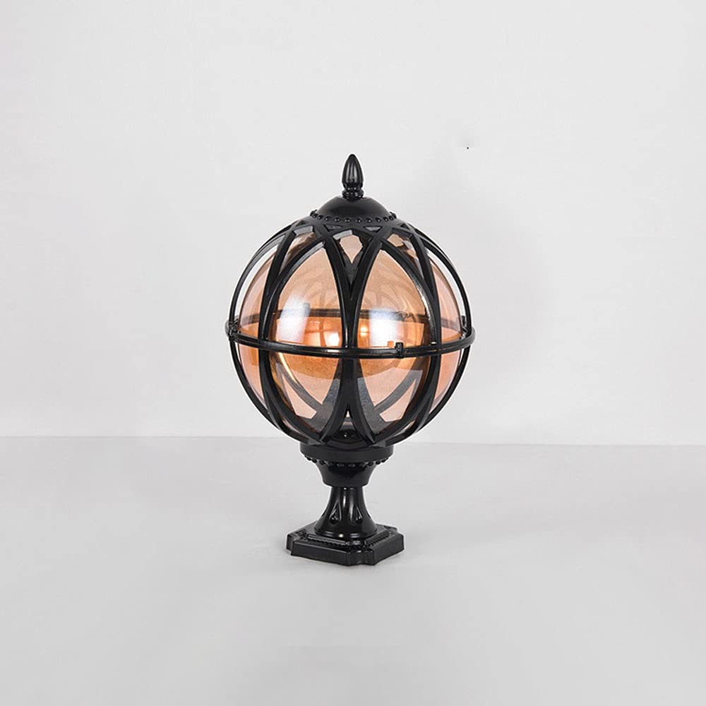 Traditional Victorian Column Light Globe Glass Lantern, Classic Outdoor Waterproof Pillar Post Lamp, Creative Ball Courtyard Patio Porch Gate Landscape Pedestal Lamps (Size : S)