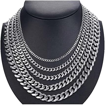 Stainless Steel Necklace, Solid Cuban Link Chain Necklace, Silver, Gold, Black, Color, Men Women Jewelry Gift