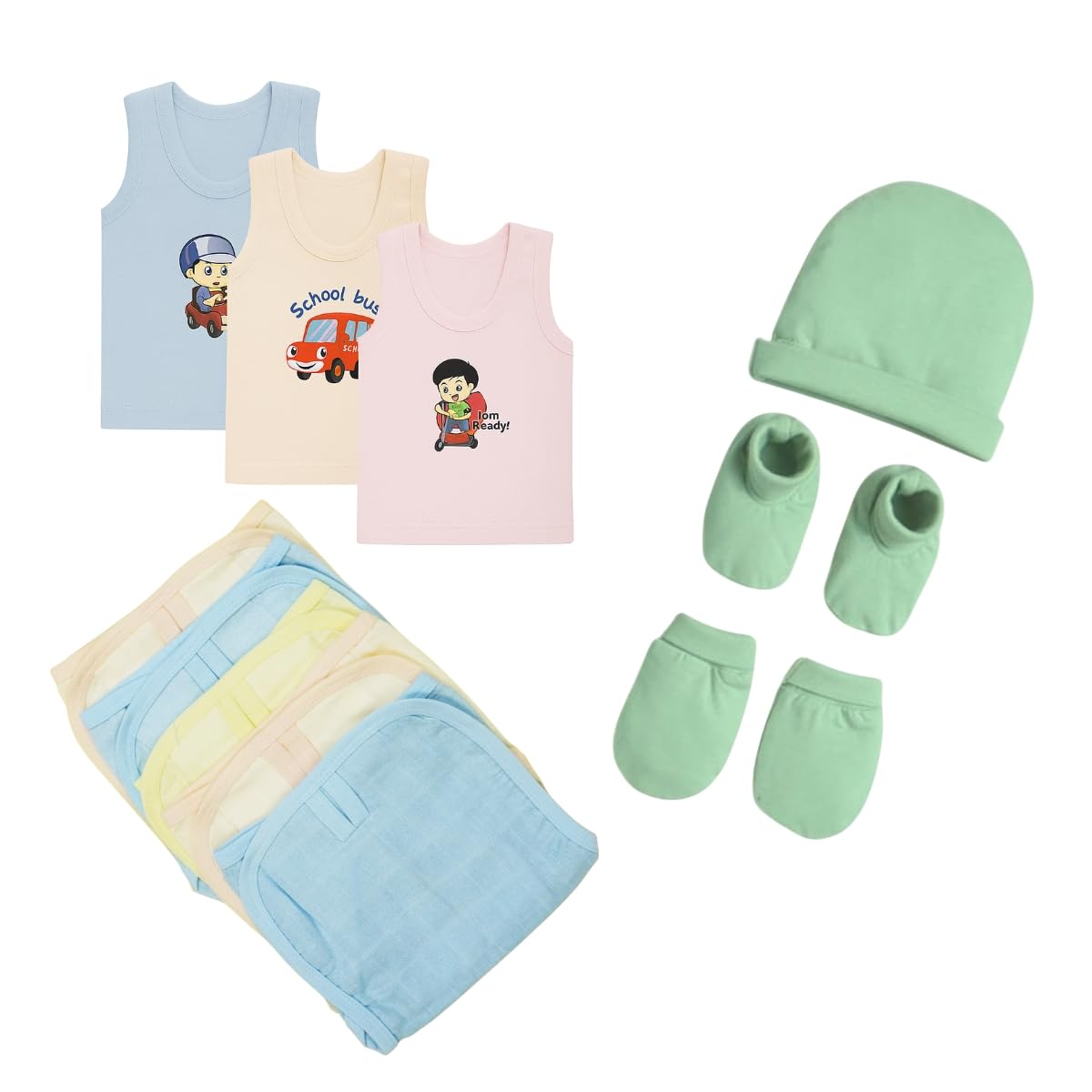 Fash-N-Vibe Infant Care Set with Vests Nappies Napkins Cap Mittens Booties and Labeled Washcloths for Babies Months Essentials Bundle for Gifting Travel and Daily Needs_14-image-14