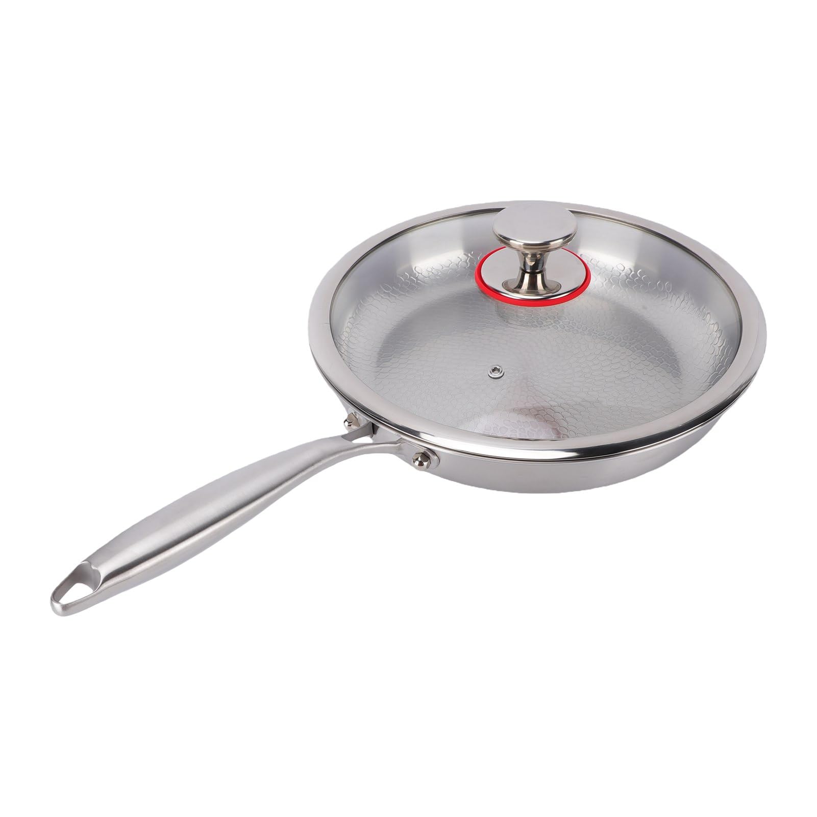 Zunate Poêle à Frire en Acier Inoxydable 30 Cm Martelée avec Couvercle en