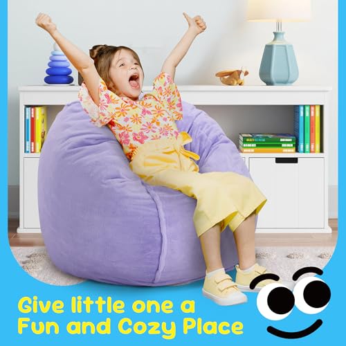 Image of Hobestluk Kids Bean Bag Chair 2.5FT Small Seat with Plush Cover, Purple