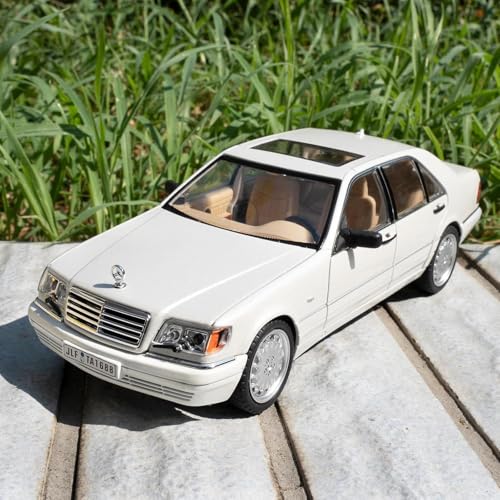 Image of 1:24 Benz W140 S320 Model Car, Diecast Collectible Pull Back Toy Car, Retro Classic Car with Sound and Light for Adults, Kids, Boys (White)