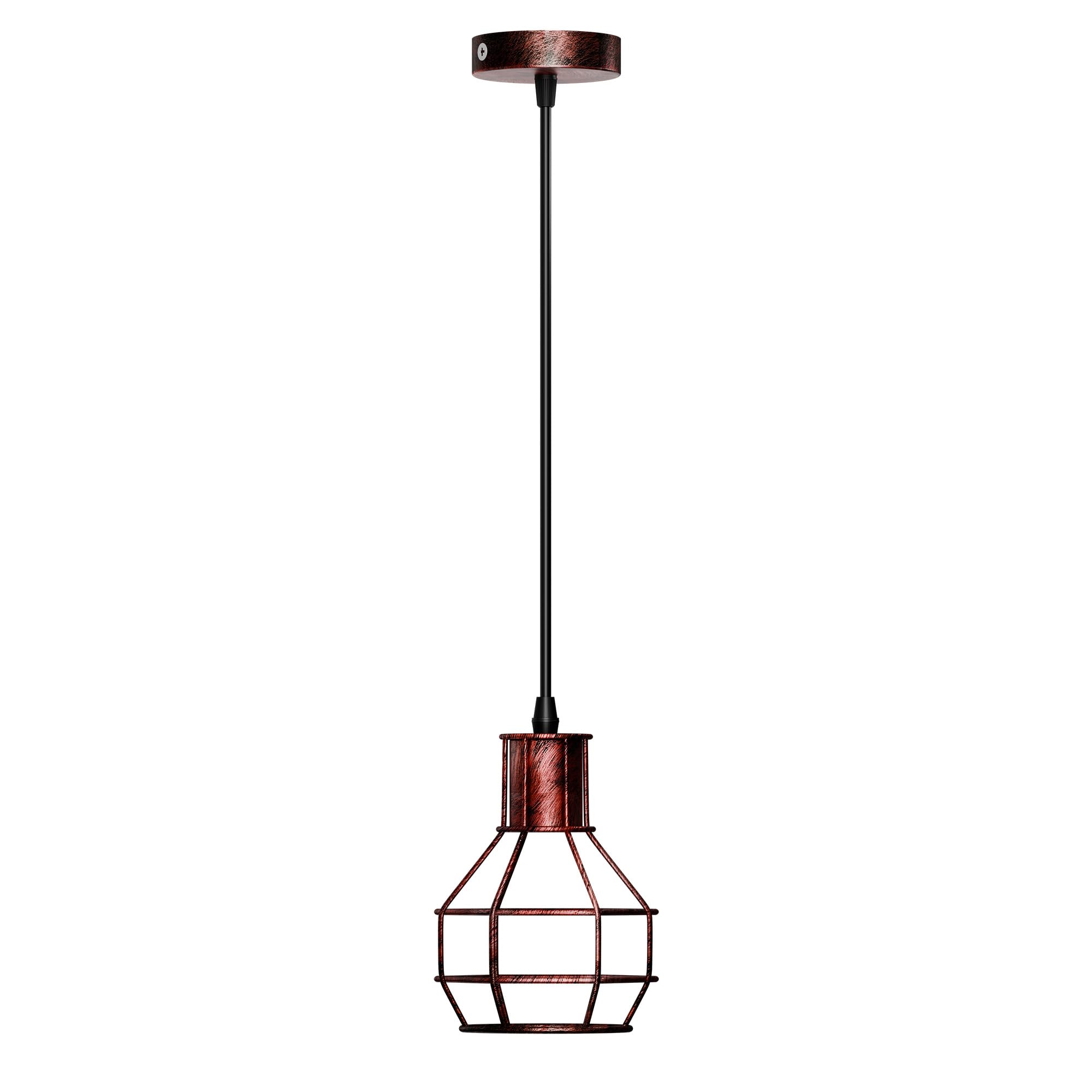 Ledsone Rustic Red Metal Wire Cage Pendant Light E27, Retro Geometric Industrial Ceiling Lamp With Adjustable 90Cm Cord, Antique Hanging Light For Loft, Cafe & Bedroom