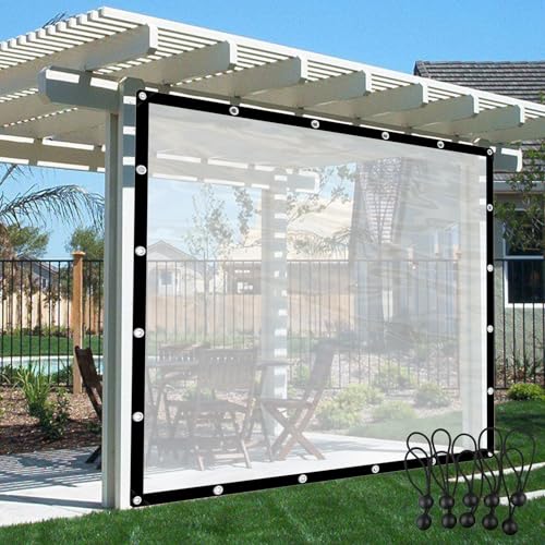 Strapazierfähige transparente Vinyl-Outdoor-Vorhänge, 5 x 6 m, Terrassenüberdachung, Seitenteile mit Ösen, wetterbeständig, für Decks und Terrassen