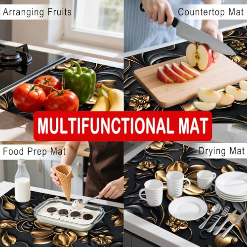 Image of Nuxovilar Black Gold Flower Stove Cover Diatom Mud 20.47x28.34 In | Glass Protector Countertop Mat Counter Saver Cooktop Cover Kitchen Cooking Area Home (Black Gold Floral)