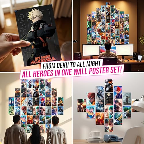 Image of My Hero Academia Poster Collage Set of 54 (4x6 Inch) - Premium Anime Prints Featuring Deku, Bakugo, Todoroki, All Might & More | Wall Art for MHA Fans, Collectors & Gift for Anime Lovers