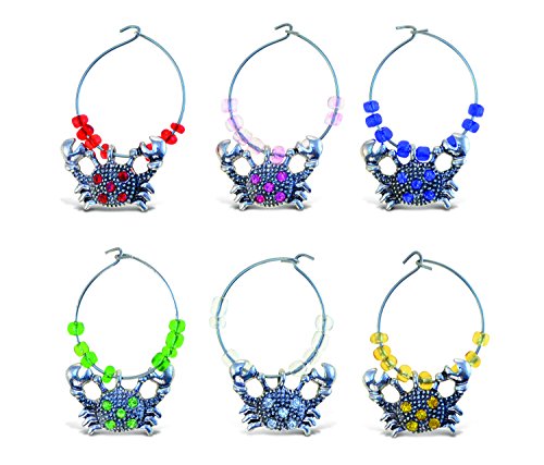 Puzzled Metal Crab Wine Charms (Set of 6)