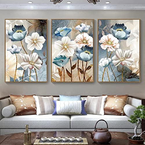 Cuadros modernos abstractos azul y oro de 30x45cm para transformar paredes vacías de salones
