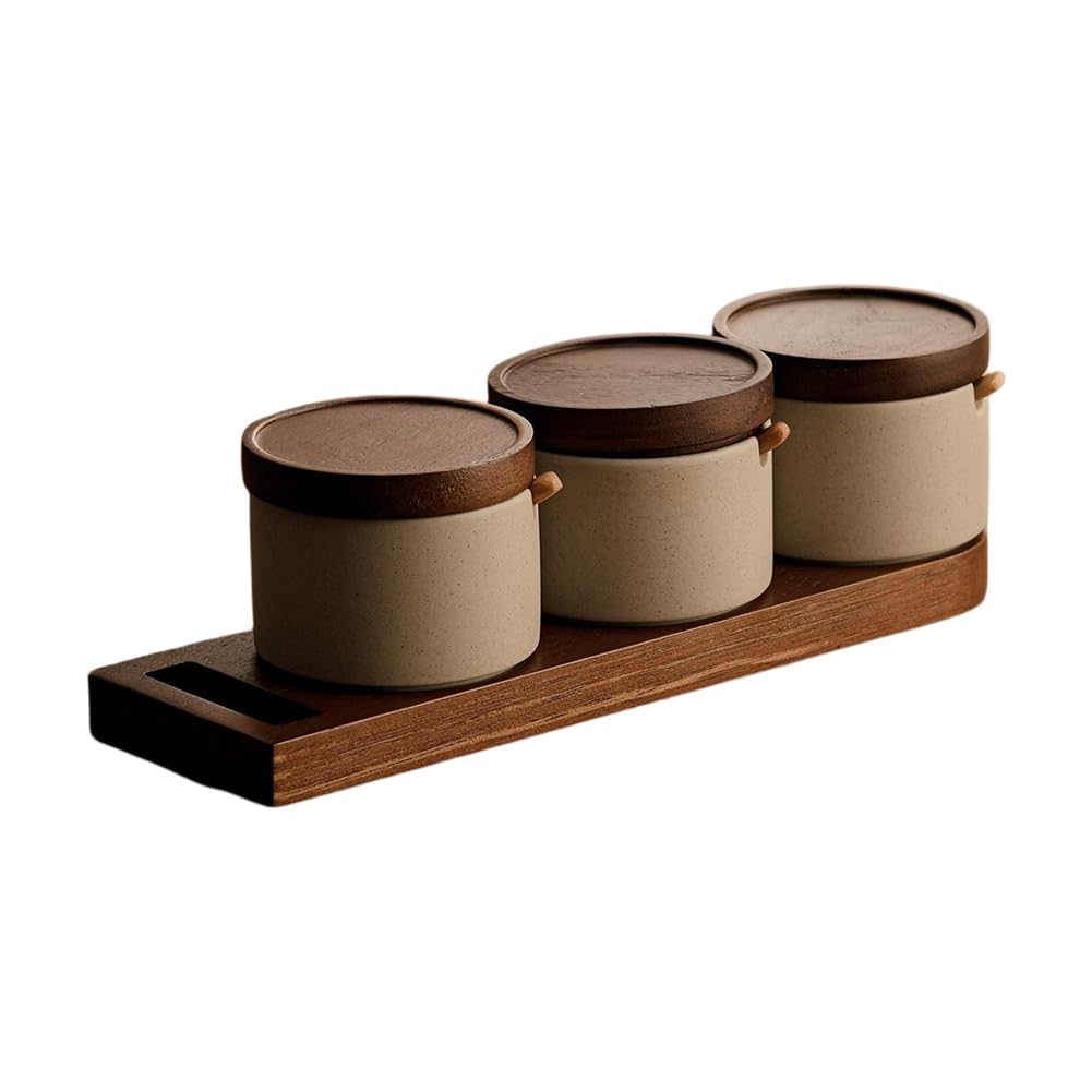 Hndhbfgrt Japanese Style Ceramic Spice Jar Set Kitchen Clay Condiment Storage Containers for Salt Pepper Chili Powder Ideal