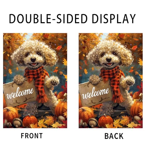 Image of Nuxovilar 12x18 inch Poodle Dog Plaid Scarf Welcome Flag