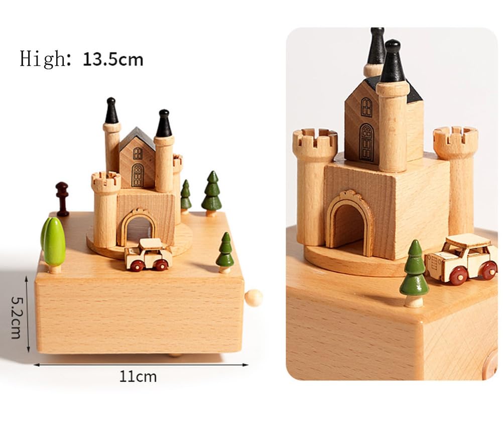 Caja Musical con Castillo de Cuento de Hadas de Madera y Escenario con Mini Coche