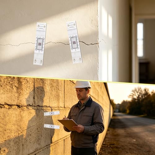 Image of Crack Monitor with 2 Pre-Set Pegs - Precision Crack Monitoring Gauge for Walls - Easy Alignment, Bidirectional Crack Gauge for Internal /External Use, with Screws & Record Sheet(3 pcs)