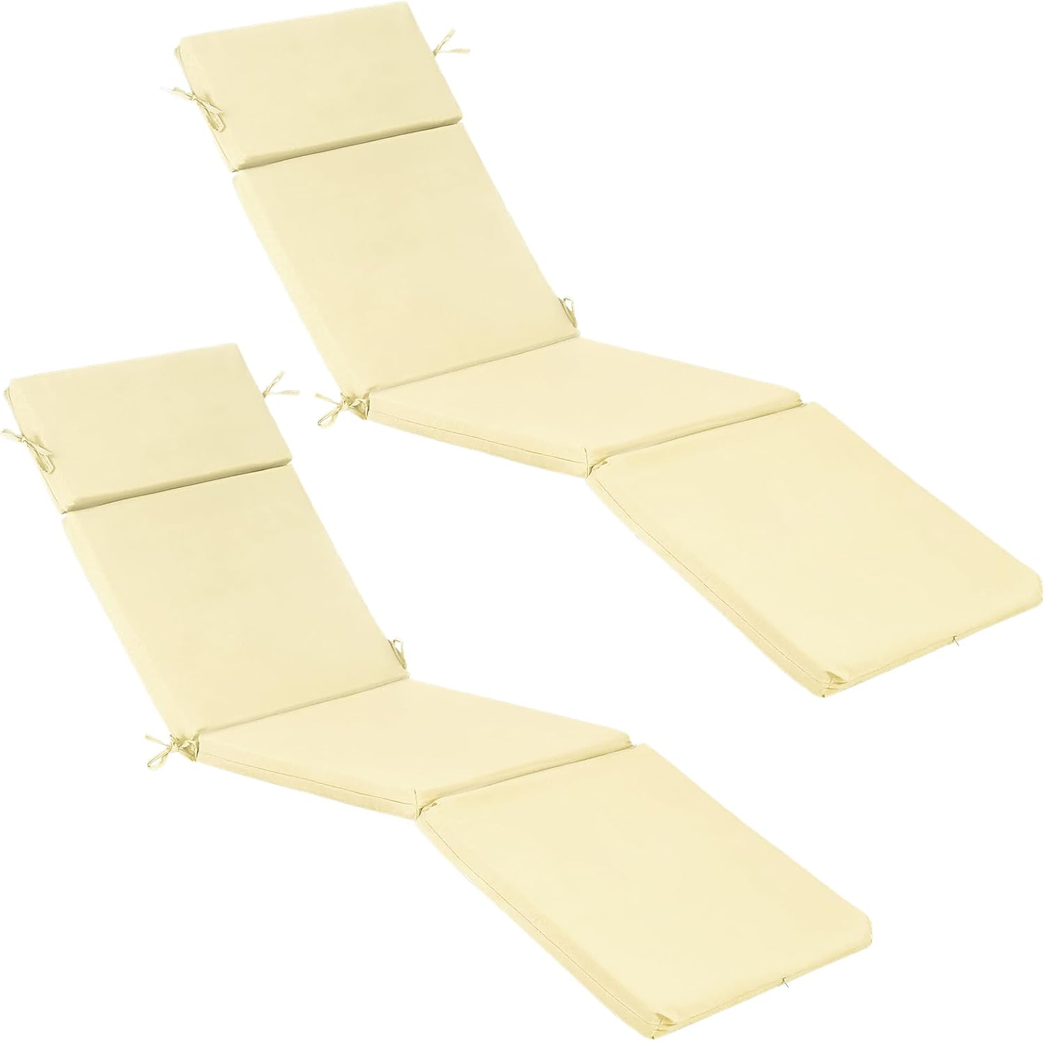 2 Pieces Outdoor Chaise Lounge Cushion Furniture Patio Lounge Chair Replacement Cushion Outside Fabric Chair Cushions Sun Lounger Seat Cushion for Patio Lawn Summer Beach Pools(Cream White)