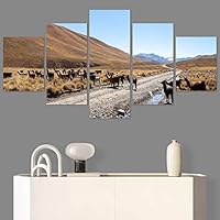 SIGNWIN 5 Panel Canvas Wall Art Modern Art Animals Cow Expressive Farmhouse/Country Multicolor Photography Sheep for Home Decorations Ready to Hang - 60