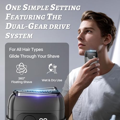 Image of Electric Foil Shaver for Men, Compact 3D Floating Shaving Heads, Electric Razor for Men, IPX8 Waterproof, USB-C Fast Energy, 90-Min Runtime, LED Display, Wet /Dry, Travel Lock Father's Day Gunmetal