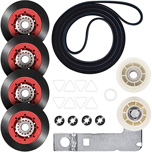 BlueStars 4392067 Dryer Repair Kit and W10837240 Dryer Idler Pulley - For Whirlpool Cabrio Duet Maytag Bravos XL Kenmore Elite Dryer - Includes WPW10314173 Drum Roller 661570V Belt 279640 Idler Pulley