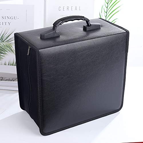 Vicoter 400 Large Capacity CD/DVD Case, CD Case Holder Portable DVD Storage Organizer with Hand Strap Easy to Carry (PU Black)