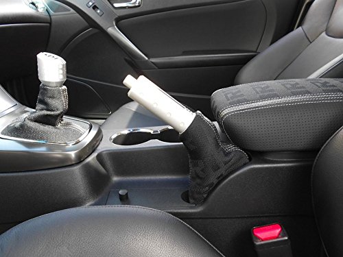 RedlineGoods armrest Cover - Type 1 Compatible with Hyundai Genesis Coupe 2008-12. Tailor Made - not Universal. Genuine top-Grade Italian Black Suede (Alcantara) with Blue Thread