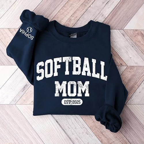 CHILLEVER Personalized Softball Mom Sweatshirt – Custom Name Crewneck with EST Year, Game Day Sports Mom Crewneck, Softball Team Spirit Gift for Senior Night, Tournament, or Birthday2
