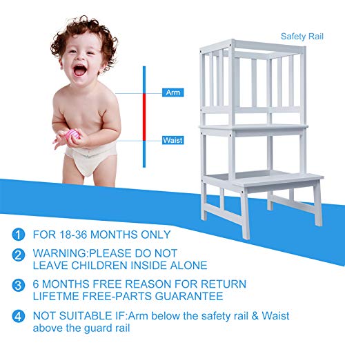 WORTHYEAH Kids Step Stool with Safety Rail, Bamboo Toddler Kitchen Step Stool, Step Tower for Toddlers, Kitchen Helper Stool for Kids, Mother’s Help Stool