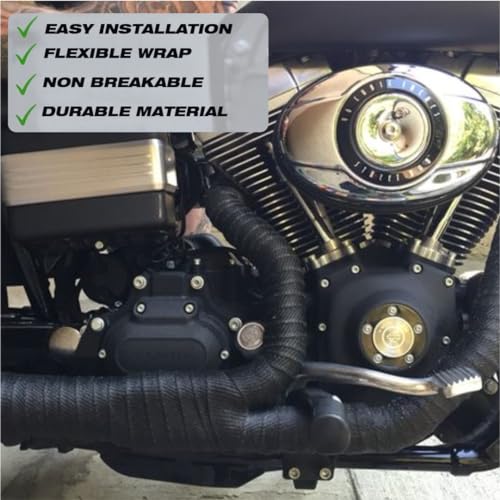 Image of OBEROI'S TRADERS Combo of Universal Silencer Wrap | Bend Pipe Wrap | Bike Exhaust Heat Shield Protector with Clamp Compatible for Royal Enfield Classic, Electra Twinspark, Standard (6 Mtr, Black)