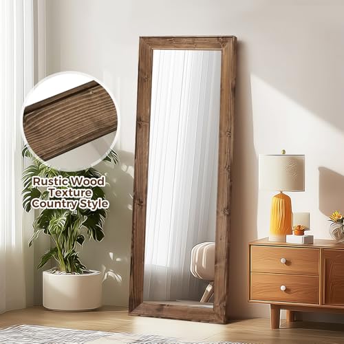 Image of 58x22in Full Length Mirror, Rustic Brown Beveled Wood Frame
