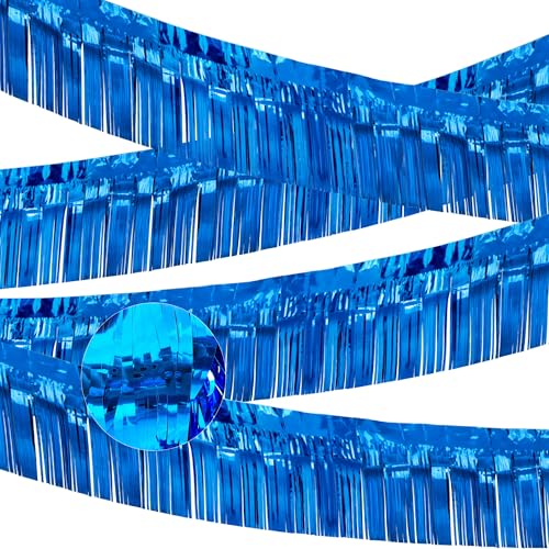 Image of 4 Packs Total 39 Ft Parade Floats for Trailer Car, Blue Foil Fringe Garland Tinsel Streamers Hanging Backdrop Banner Table Skirts for 4th of July Graduation Homecoming Wedding Birthday Party Decor