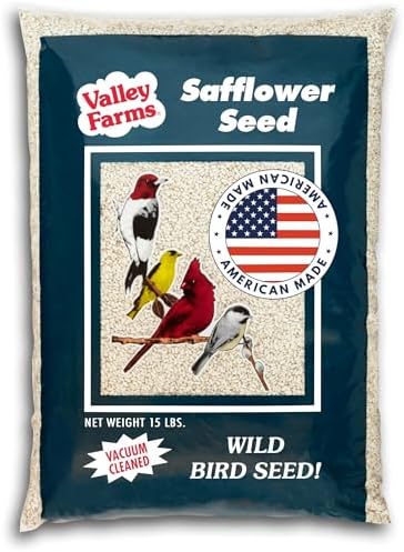 best bird feeders for buntings that will transform your backyard experience 8 Valley Farms Safflower Seed Wild Bird Food (15 LB) for Outside Feeders, Safflower Bird Seed for Cardinals, Grosebeaks, and Buntings, Cardinal Birdseed for Ourtside Feeders