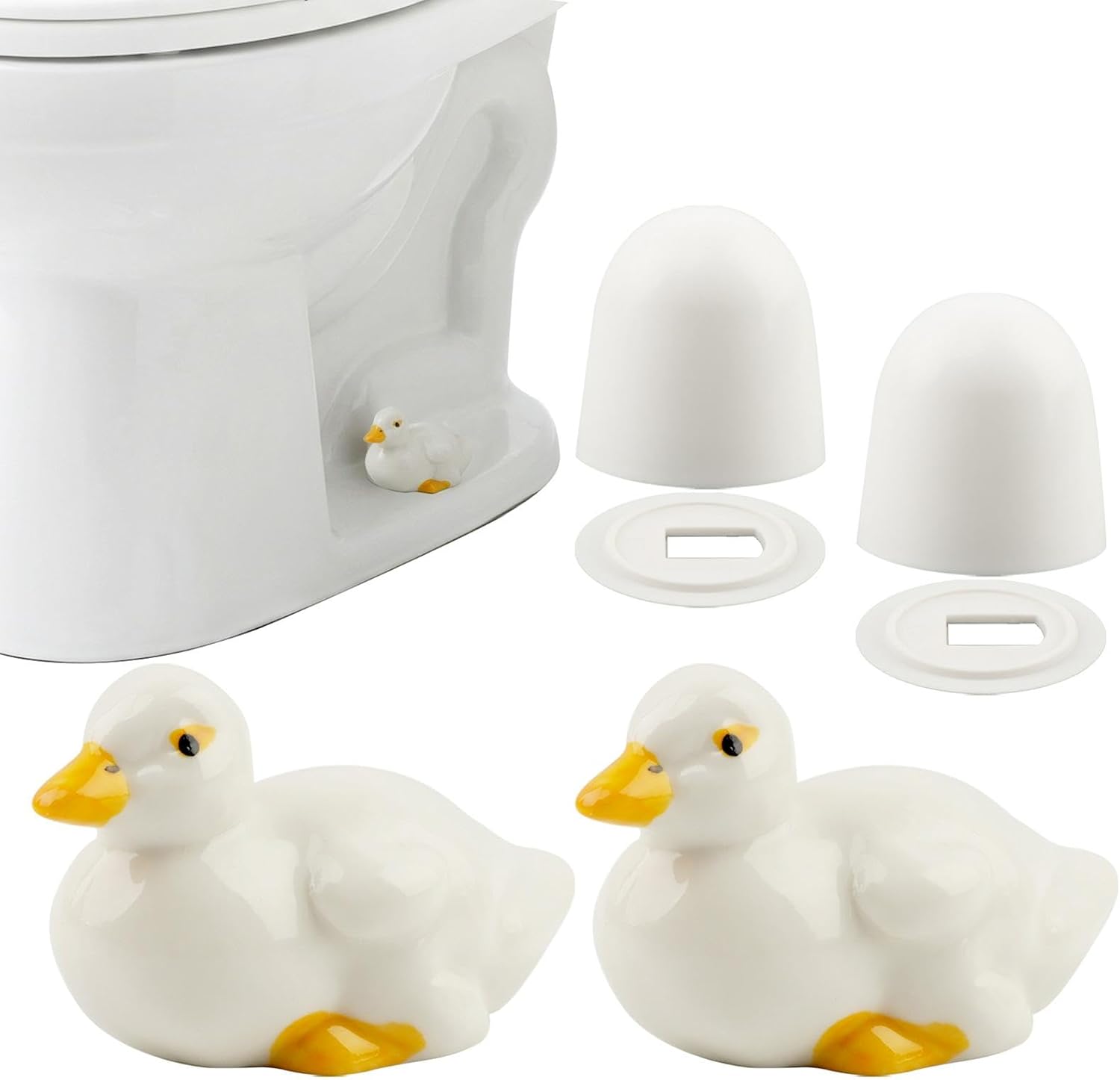 2pcs/Set Duck Toilet Bolt Covers Decorative Toilet Screw Cover Caps, Ceramic Toil et Bolt Caps, Toilets Caps for Bottom of Toilet, Cute Toilets Screw Covers for Bathroom Decor(Lying)