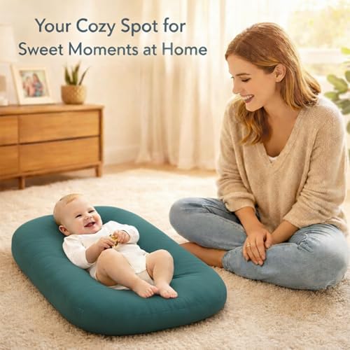 Image of Baby Lounger for Newborn 0-24 Months, Soft Portable Infant Nest & Play Mat & Diaper Changing Pad for Home,Travel & Floor Time, Newborn Babies Essentials Gifts(Peacock Green)