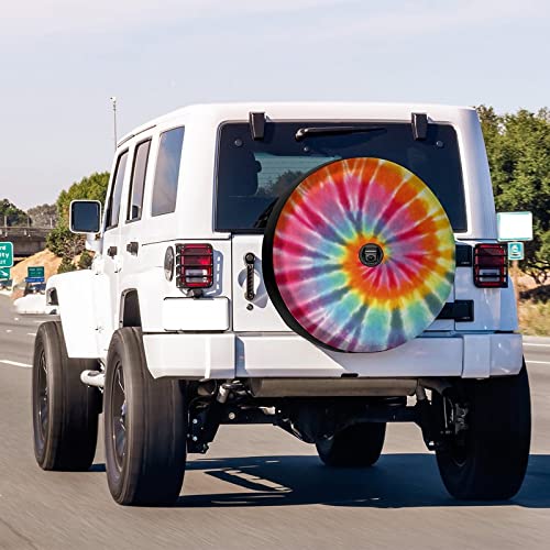 Image of Delerain Spare Tire Cover with Backup Camera Hole Rainbow Tie Dye Wheel Covers Waterproof Dust-Proof UV Sun Universal Fit for RV Trailer RV SUV Truck (18 Inch for Diameter 32 inch-34 inch)