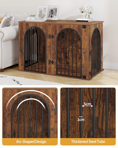 Hzuaneri Hundekäfig Möbel, 108 cm Hundebox für Zuhause, 3 Türen, Bogentür, Moderne Hundebox Indoor für Hunde, Beistelltisch, Hundekäfig Hochbelastbar, 108 x 64 x 76 cm, Vintagebraun DFC86001B