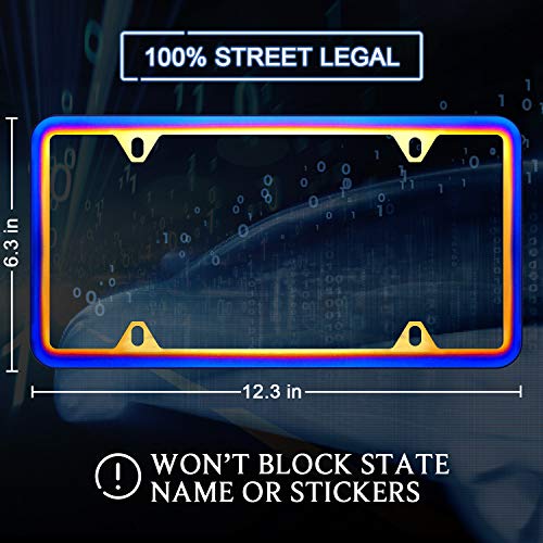 SHARE&CARE Chrome Chameleon License Plate Frame Dazzle Color Car License Plate Cover Holders for US Vehicles with Screw Set - 2 Pack (Without Logo)