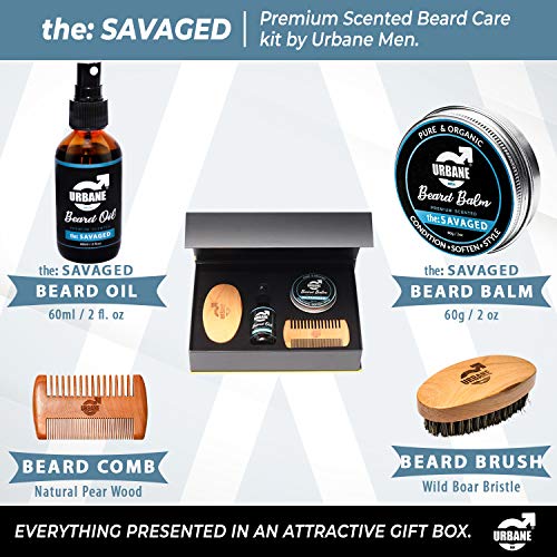 Urbane Men Beard Care Kit – Premium Scented Beard Grooming Set with Beard Oil, Beard Balm, Beard Brush & Comb – Natural and Organic Ingredients – Moisturising Beard Conditioner Gift Set (the: SAVAGED) - Image 3
