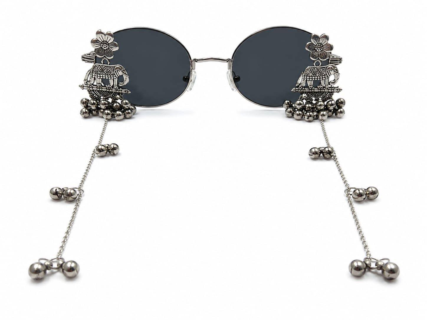 Designer Black Sunglasses with Silver Oxidized Charms for Women-picture-41