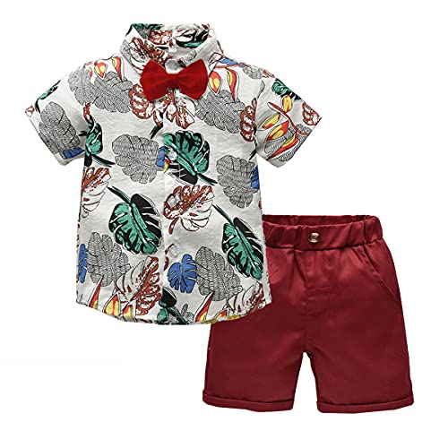 Image of Toddler Baby Boy Summer Clothes Set Floral Shirt Bow-tie Shorts Hawaiian Outfit