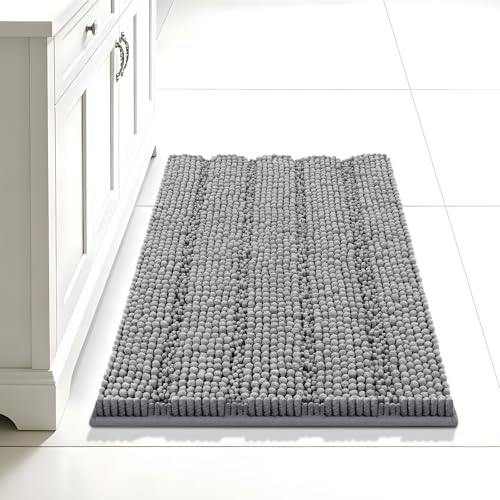 Bcoimo 2417 Chenille Bath Mat Non-Slip with Backing Bath Rug Ultra-Absorbent and Machine Washable Bathroom Mat Quick-Dry Design. Ideal for Bathroom and Tub Areas