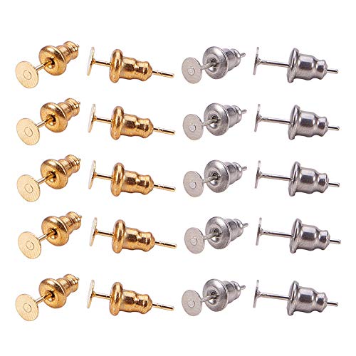 Pandahall Elite 120 Pieces Mixed Color 304 Stainless Steel Bullet Clutch Earrings Safety Backs and Blank Earring Pin Studs Findings Posts