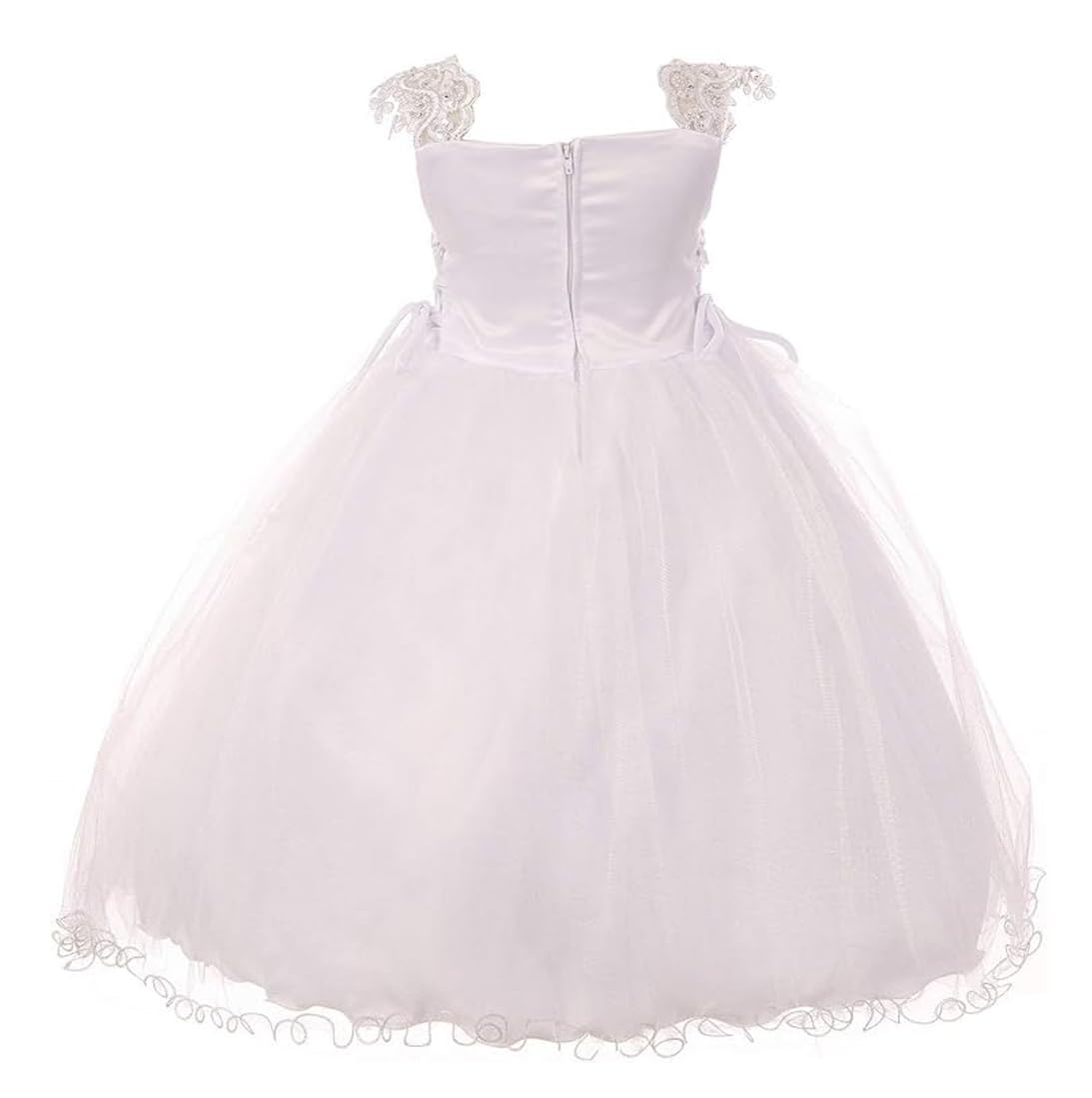 Swea Pea & Lilli Cassandra White Shiny Satin & Lace Christening Dress w/Silver Waist Trim (White, 6-12 M)