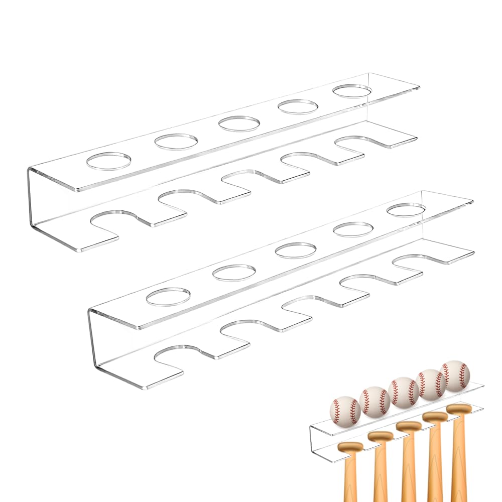 DONGKER Baseball Bat Display Racks, 2PCS Acrylic Wall Mounted Baseball Storage Rack with Double-Layer for Sport Souvenir, Collector