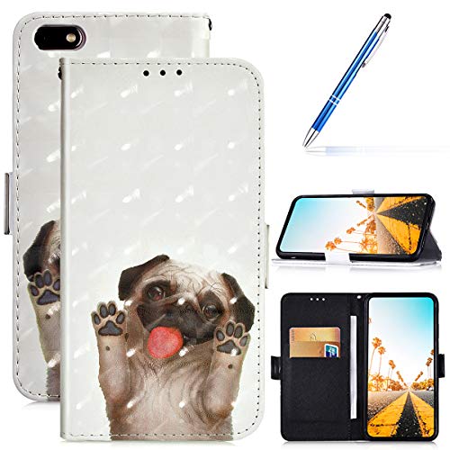 Robinsoni Case Compatible with Huawei Y5 2018 Cover PU Leather Case Folio Flip Wallet Cover with Kickstand Hand Strap Card Slots Magnetic Closure Notebook Cover Wallet Case for Huawei Y5 2018,Shar Pei