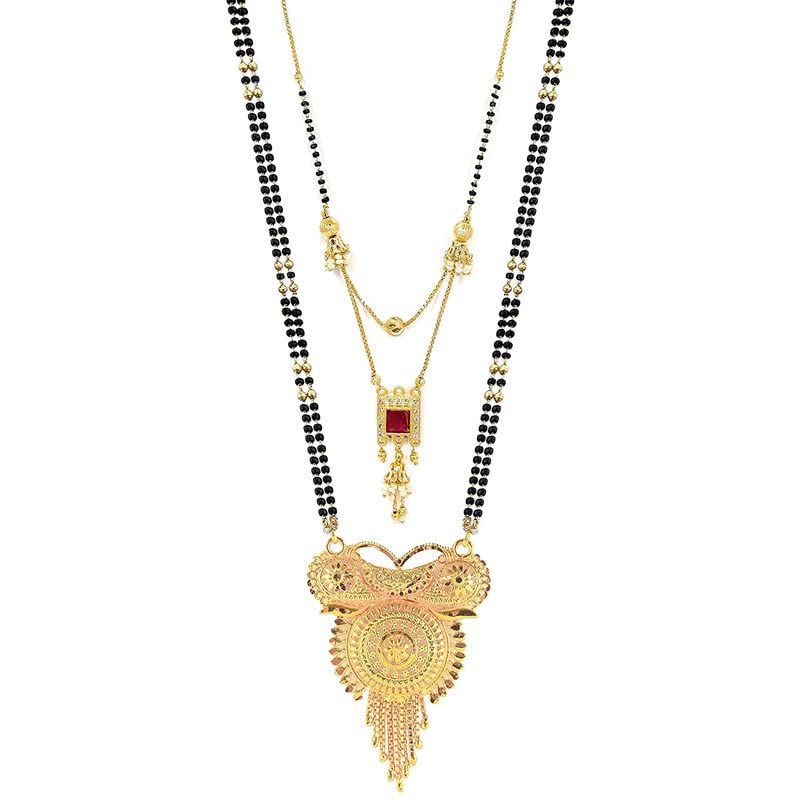Frienemy Home Presents Traditional One Gram Gold Hand Meena 30Inch Long and 18Inch Short Combo of 2 Mangalsutra/Tanmaniya/Nallapusalu/Black Beads for Women and Girls #Frienemy-1278, 45.72 x 2.54 x 45.72 cm, Mix, Mix