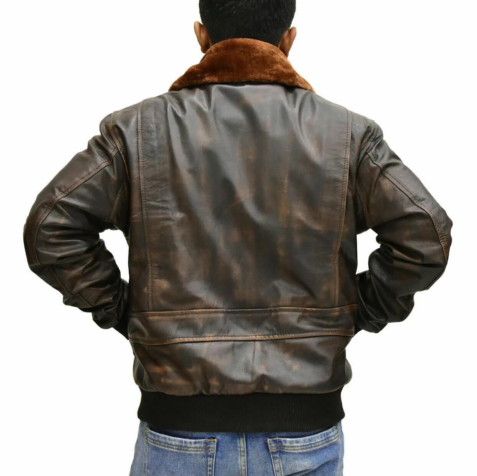 Men's US Navy G-1 Goatskin Leather Flight Bomber Jacket - Vintage Military Aviator Jacket4